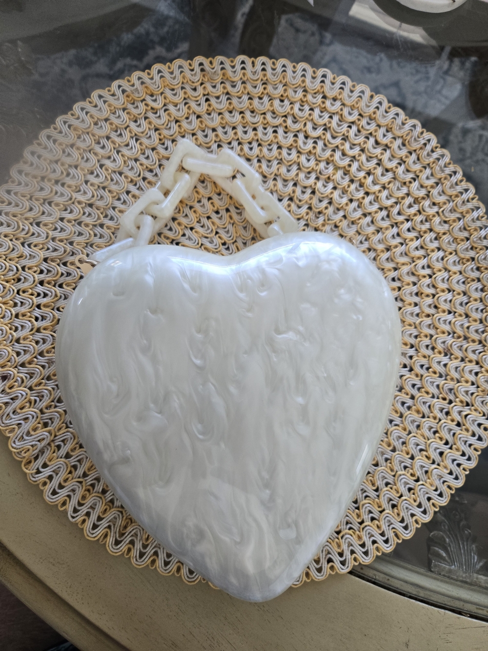 A New Day Pearl Acrylic Heart Ivory  Purse  0051